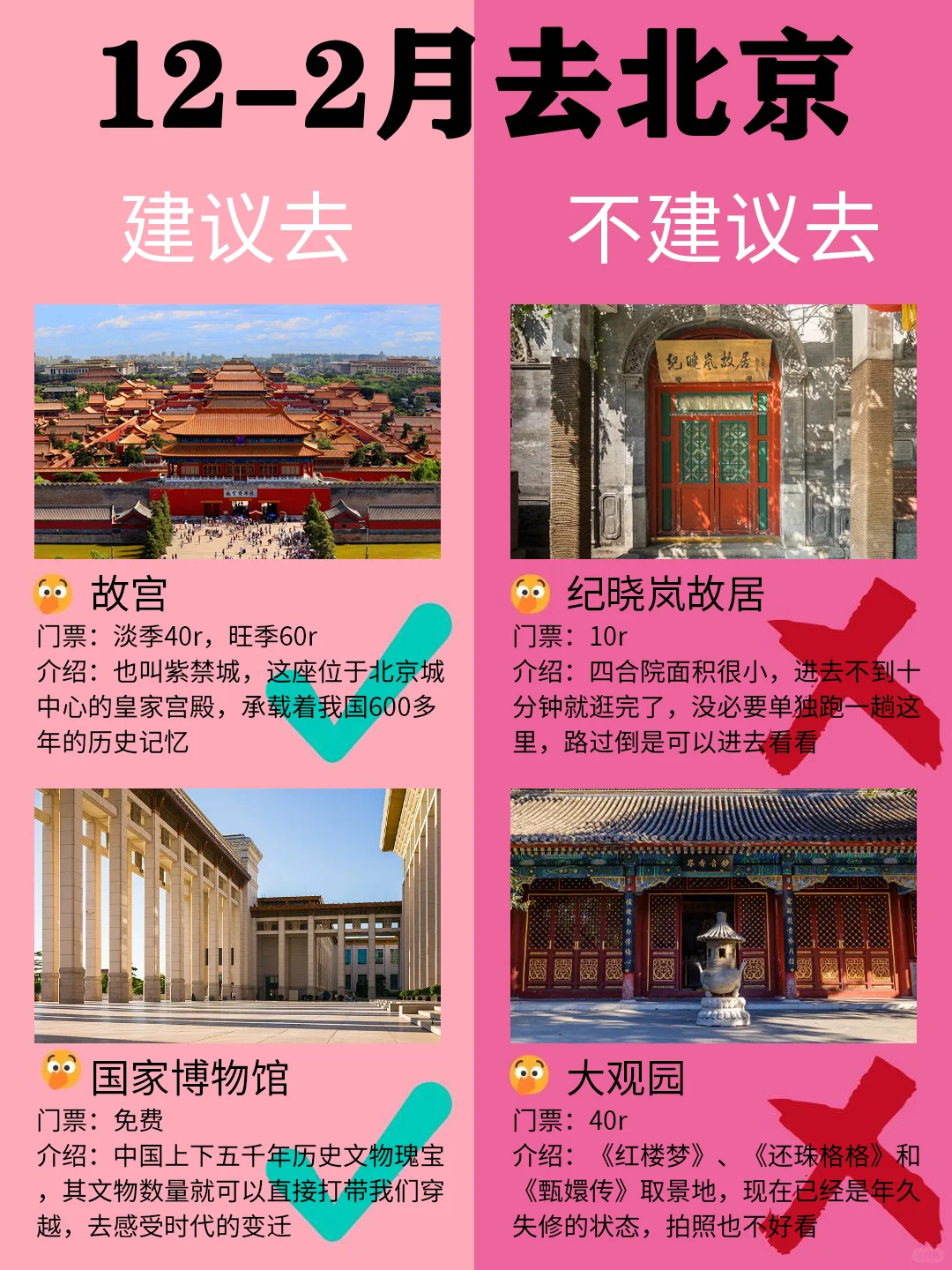 北京12-2月景点红黑榜📍建议去🆚不建议去