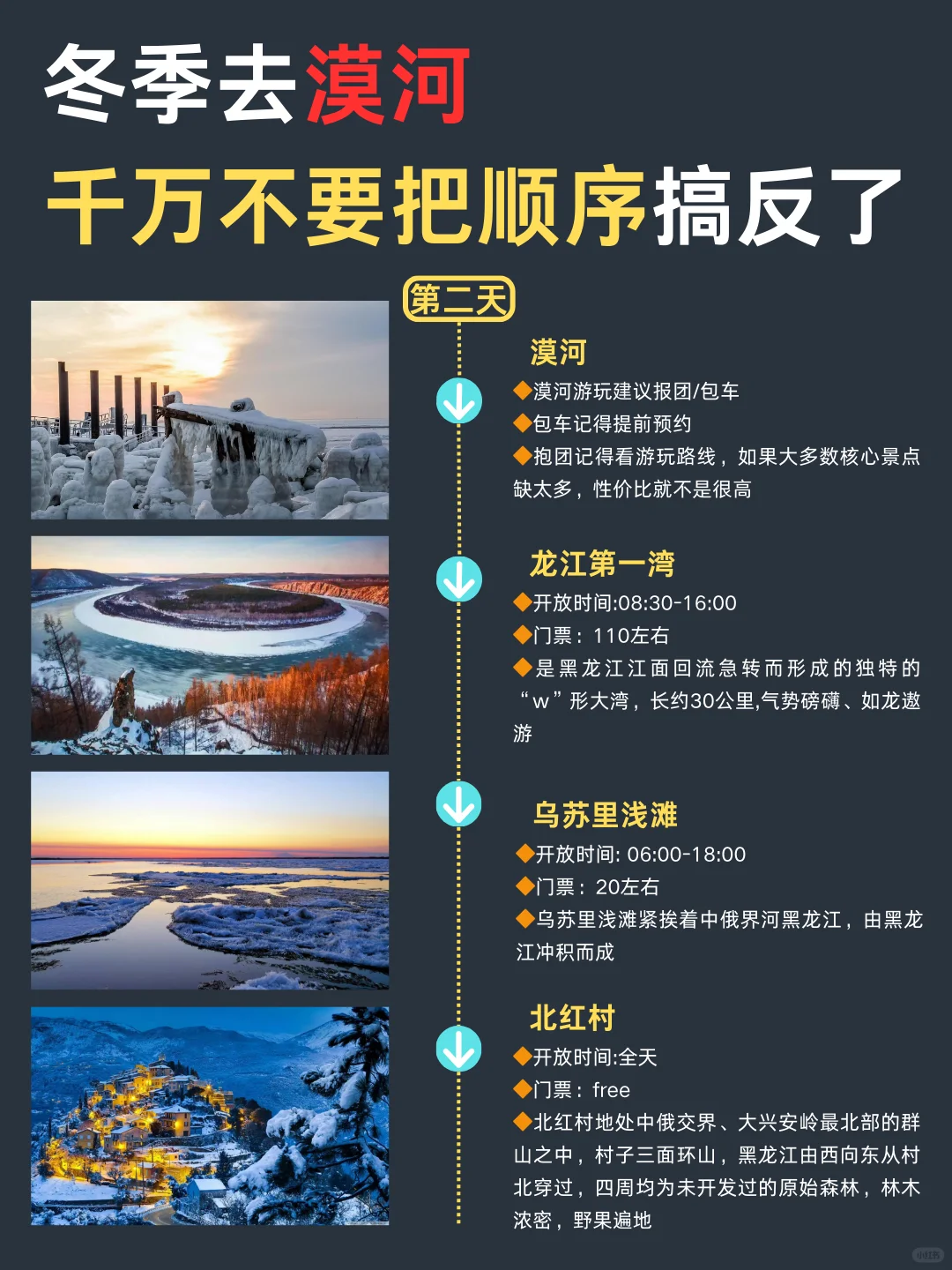 冬天去漠河的宝子，游玩顺序千万别搞反了❗