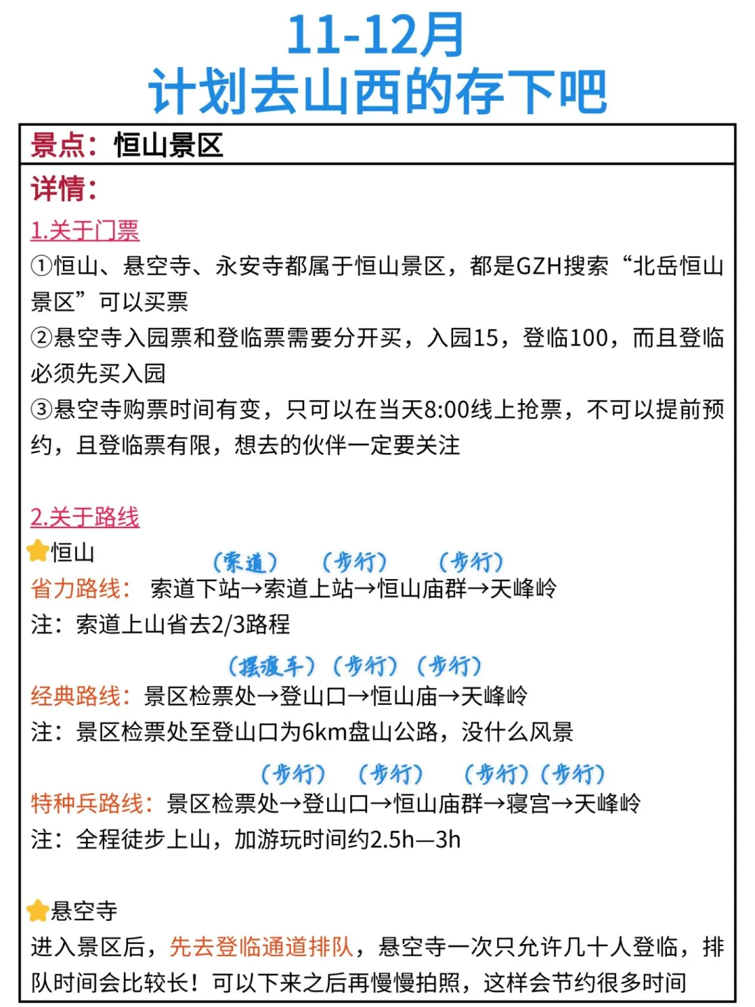 冬天去山西的存下吧！很难找全的！！