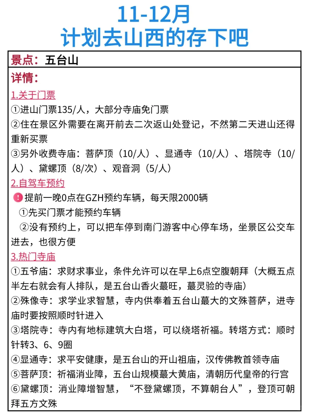 冬天去山西的存下吧！很难找全的！！