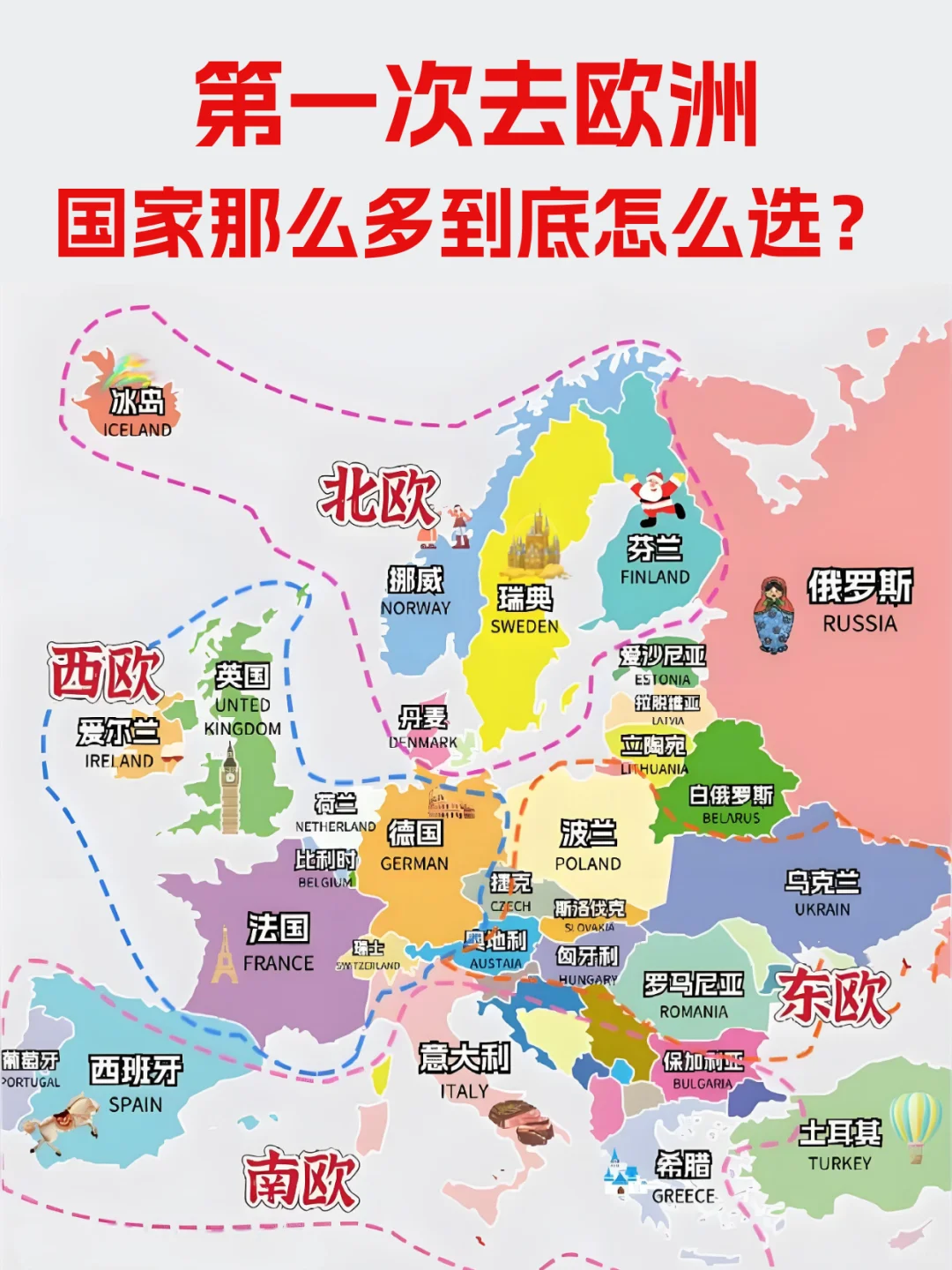 一张图看懂欧洲❗第1次去欧洲旅游怎么选？