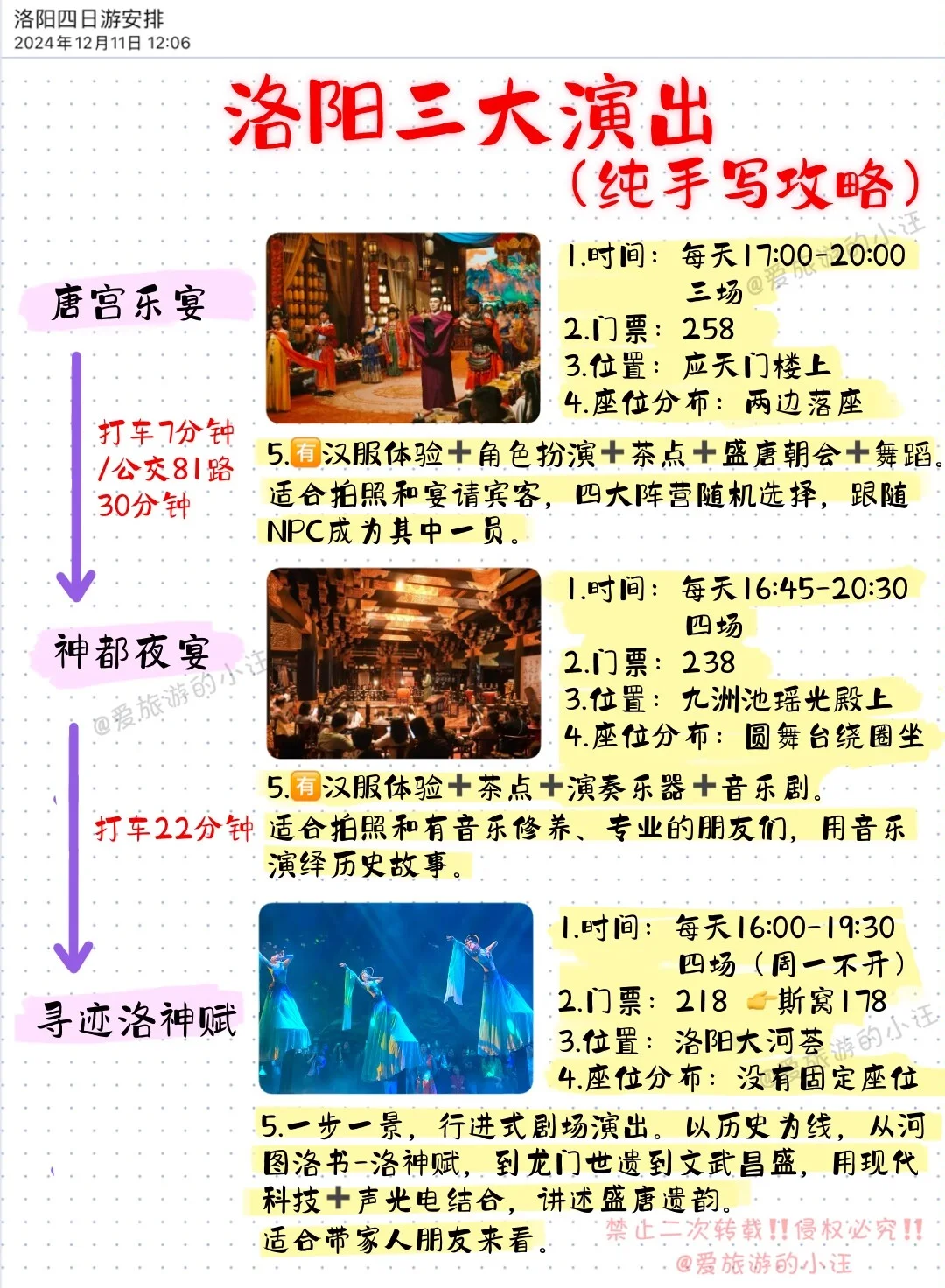 洛阳四日游保姆级攻略，纯手写！字丑勿怪~