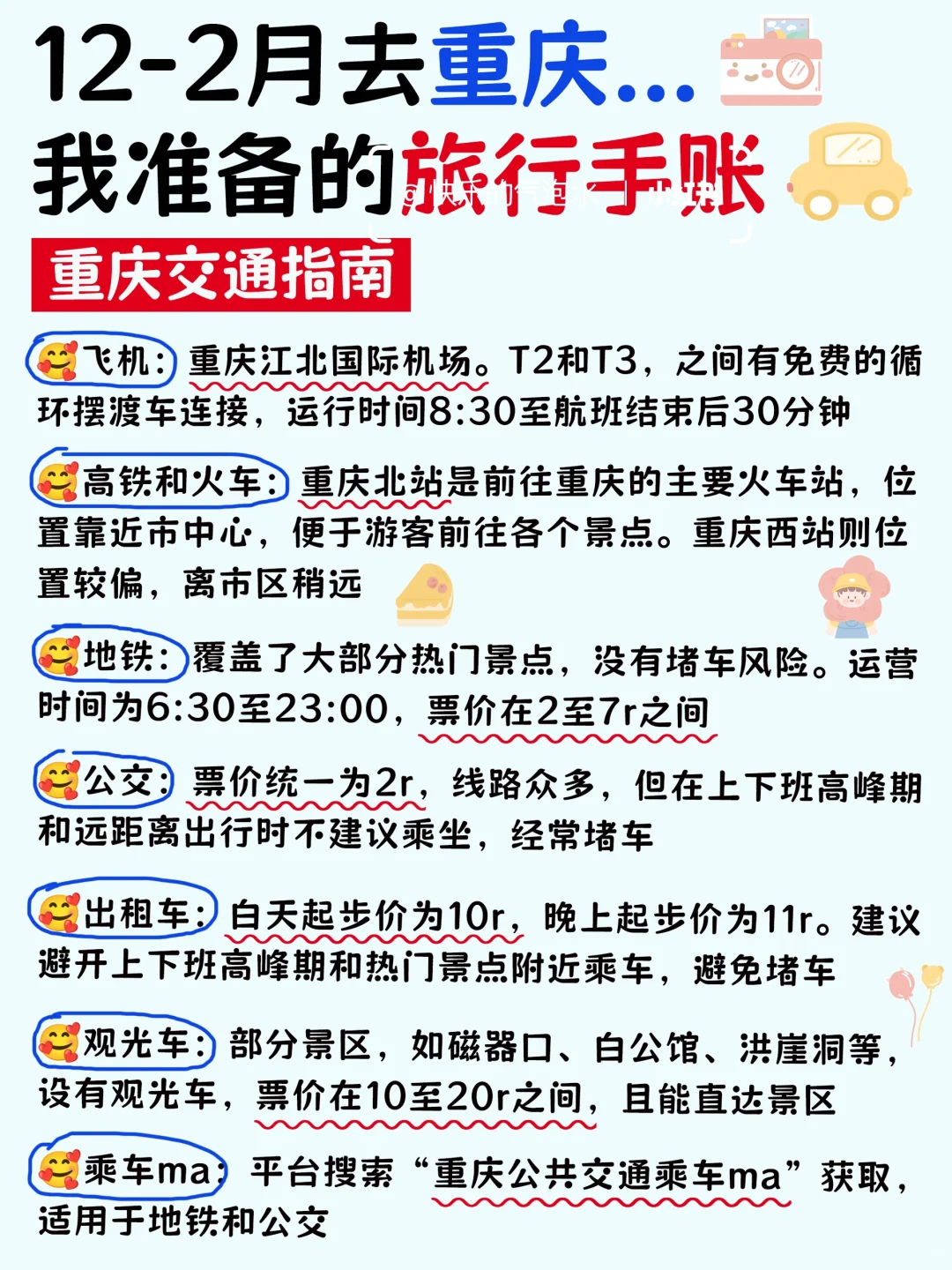 纯分享‼️12-2月去重庆旅游手写的旅行手账