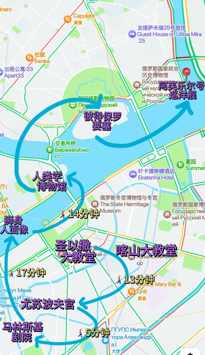 俄罗斯圣彼得堡不走回头路旅游攻略地图路线