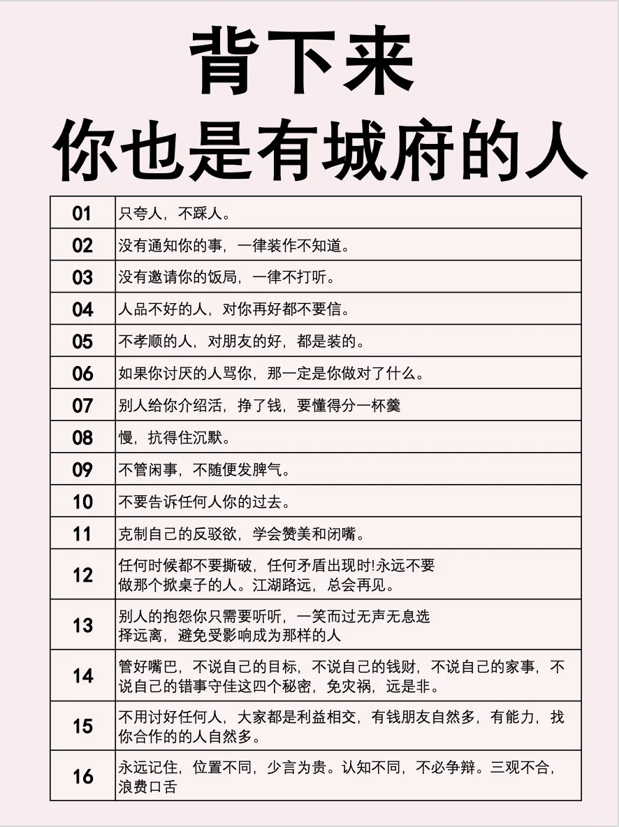 背下来你也是有城府的人