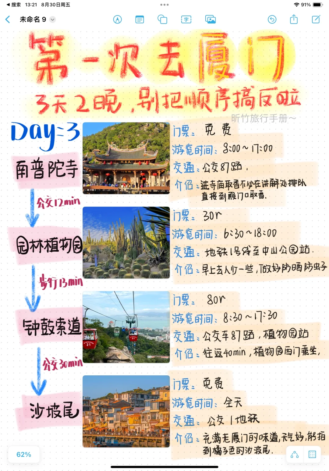 去厦门这么玩才不绕路，手写厦门旅行攻略📒