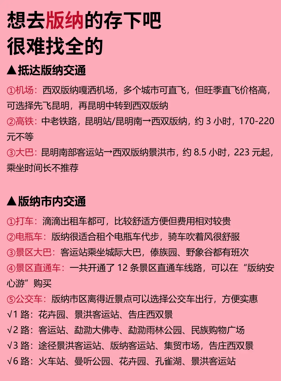 版纳12-2月景点红黑榜📍建议去🆚不建议