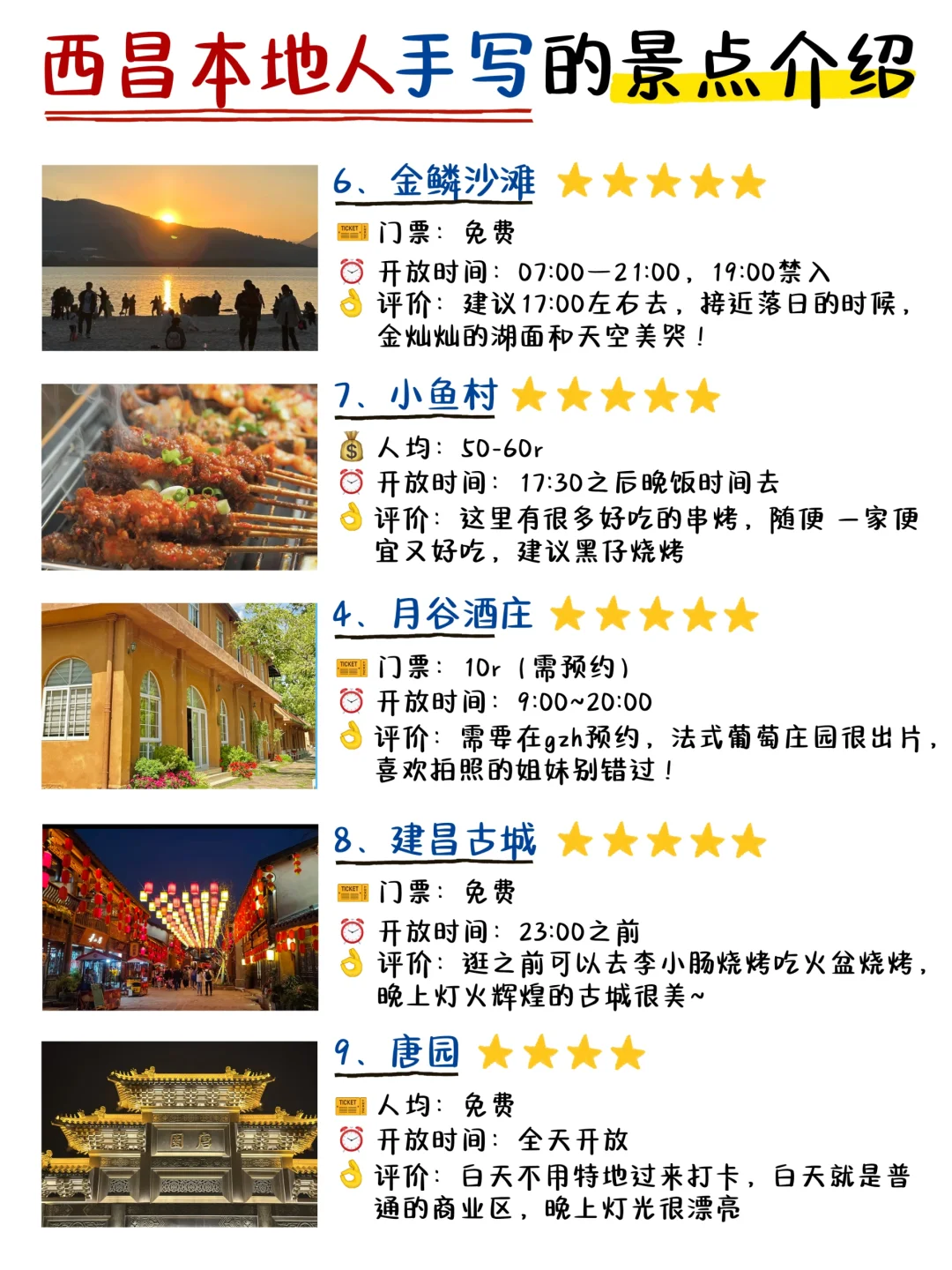 西昌本地导游手绘的旅游地图，来的姐妹码住