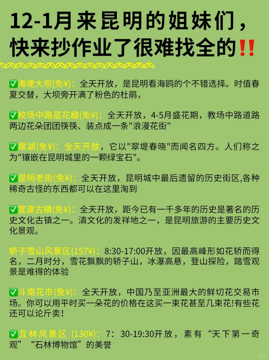 去了昆明4次 昆明会惩罚每一个不做攻略😭