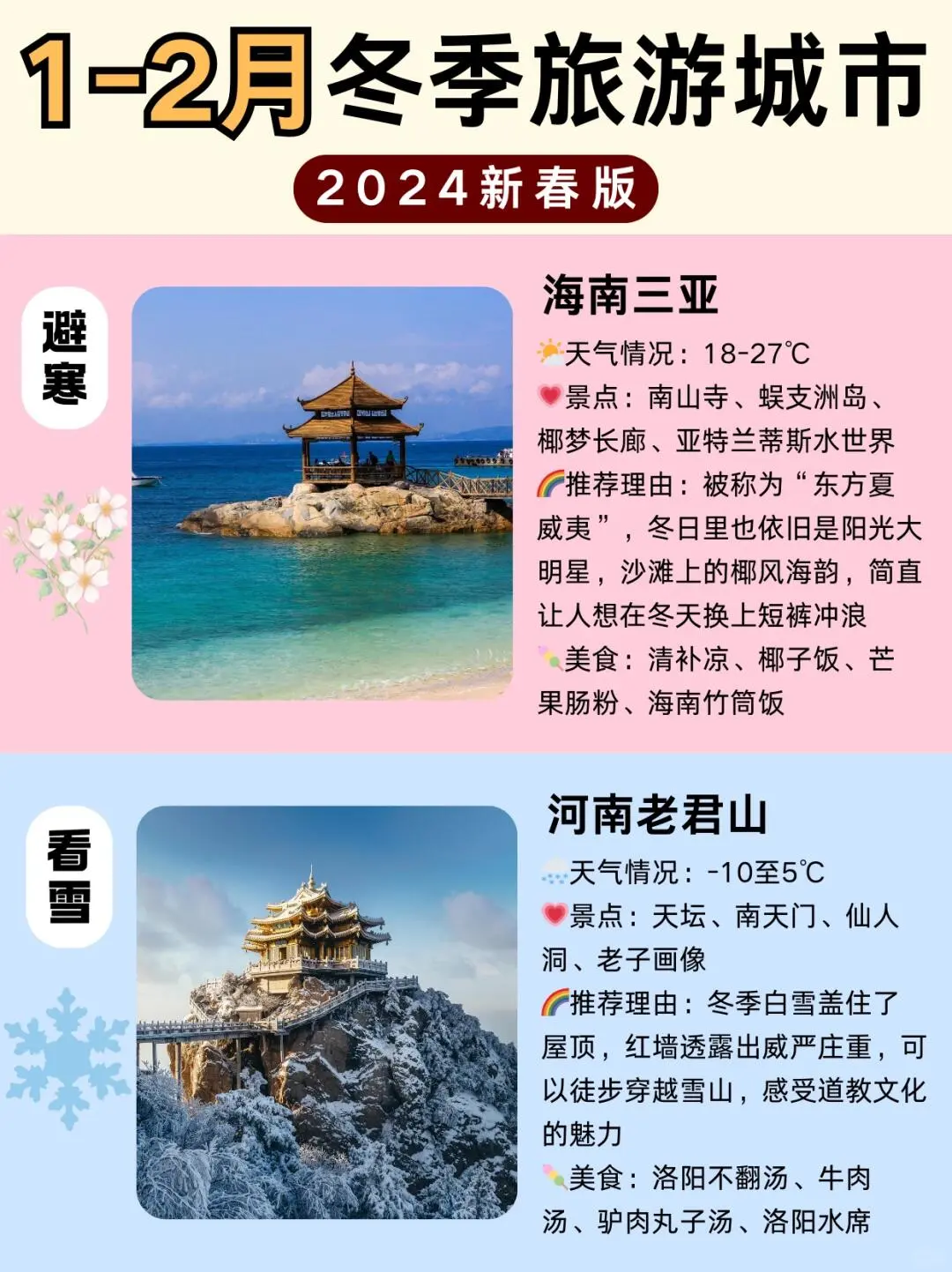 1-2月去哪玩❓避寒🆚看雪城市任你选择