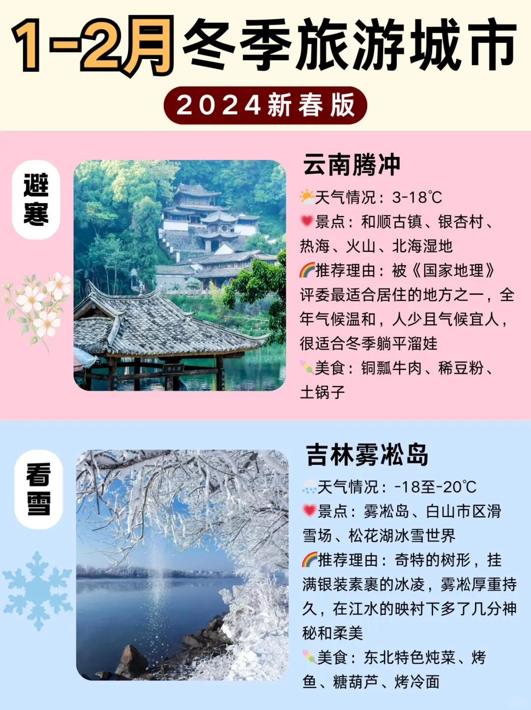 1-2月去哪玩❓避寒🆚看雪城市任你选择