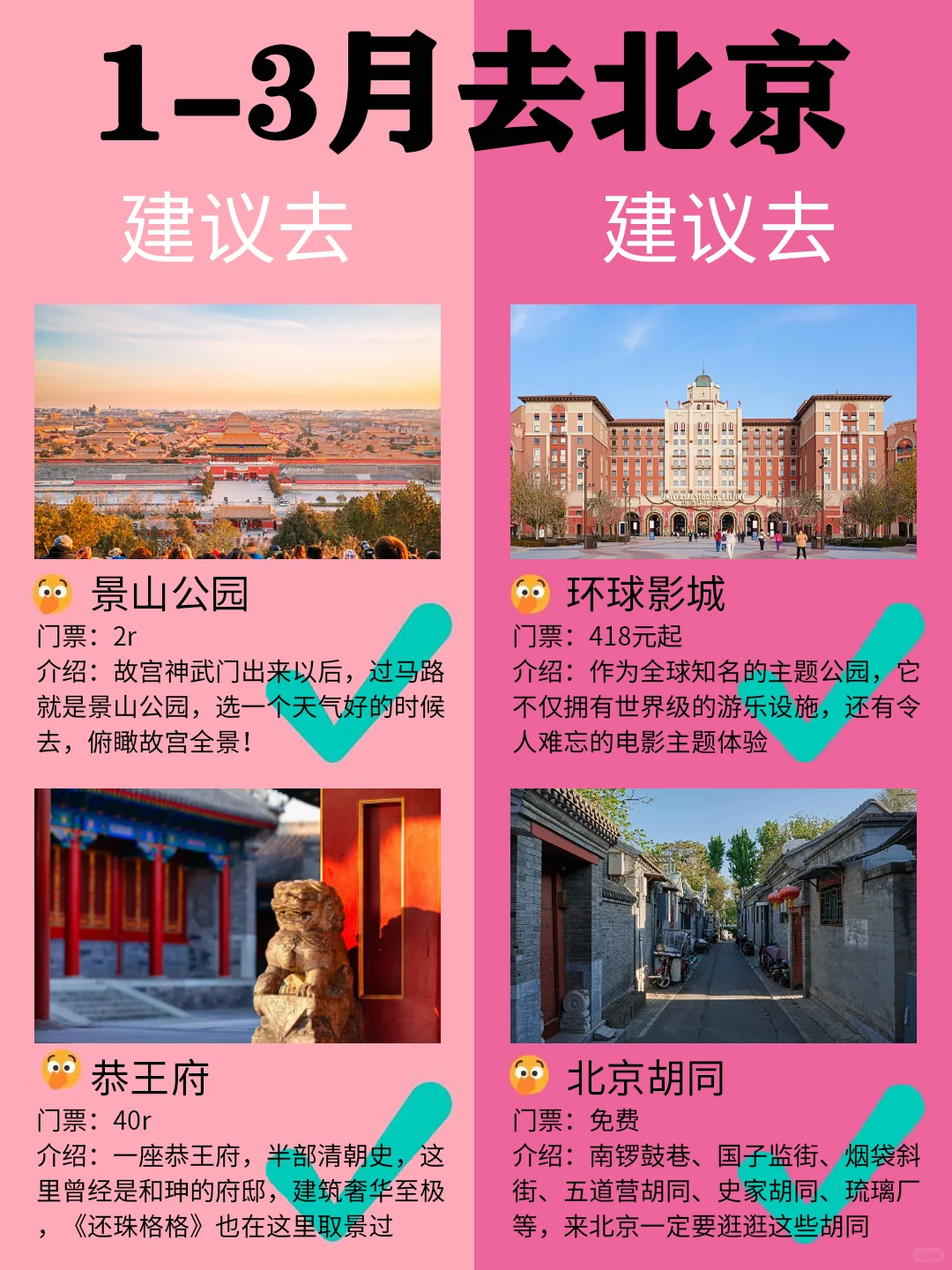 北京1-3月景点红黑榜📍建议去🆚不建议去