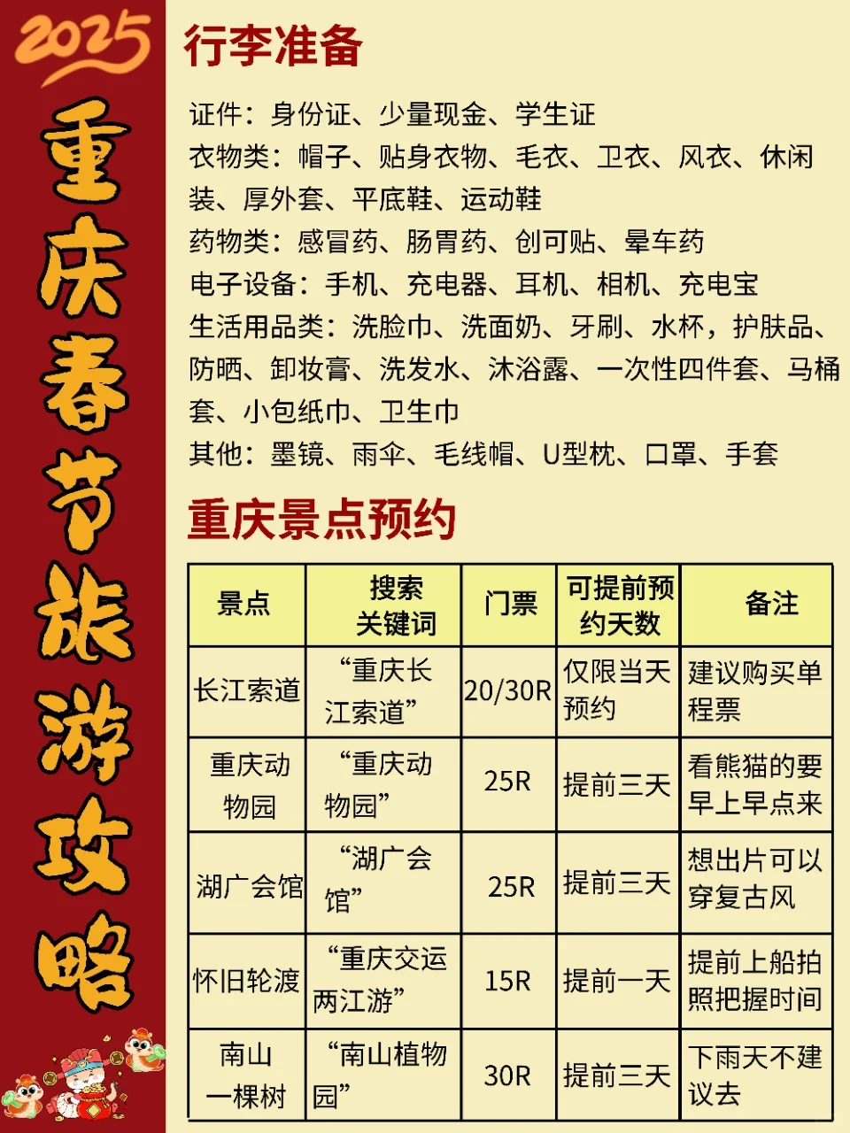 重庆春节旅游攻略|三天两晚不绕路玩法