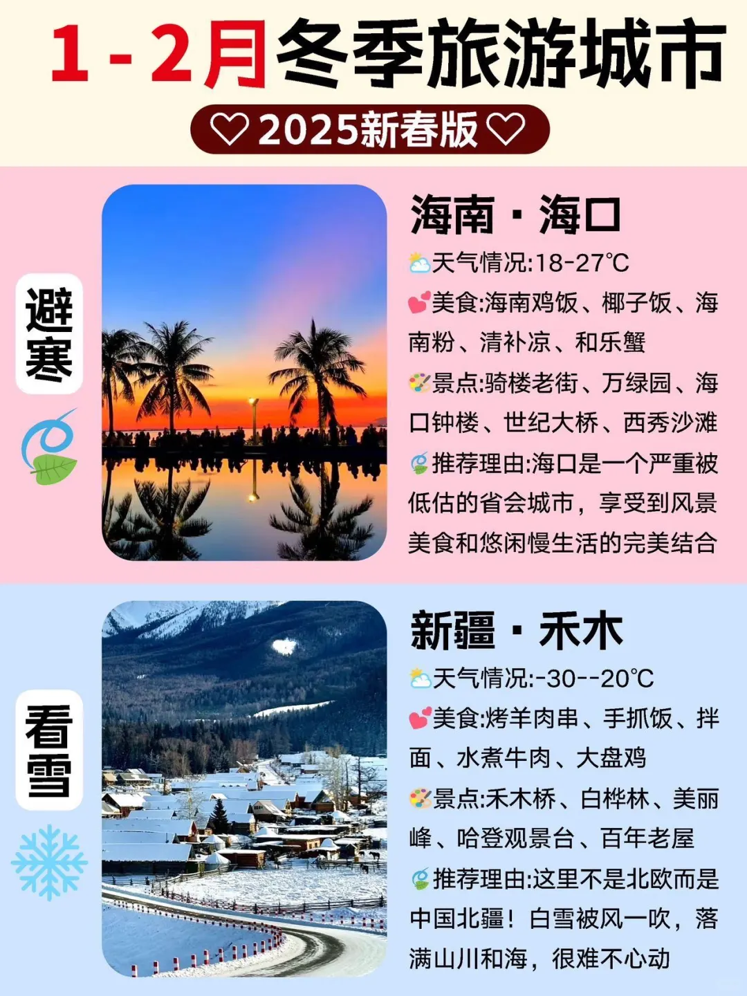 1-2月去哪玩🙃避寒🌤看雪❄