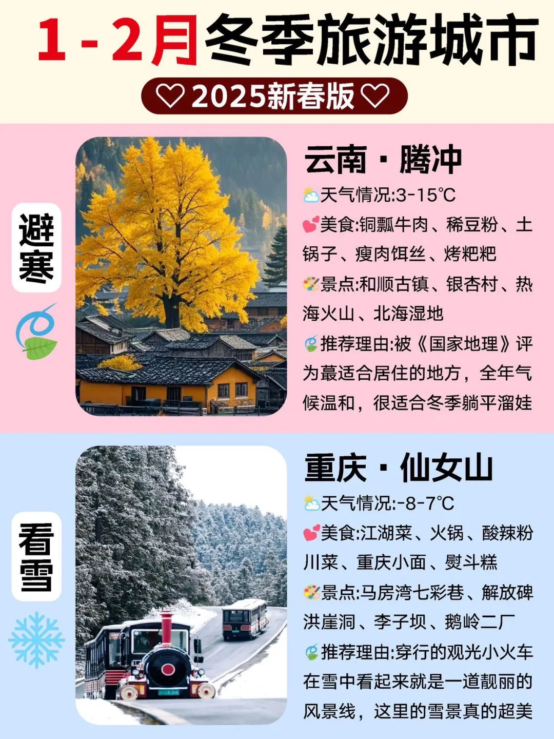 1-2月去哪玩🙃避寒🌤看雪❄