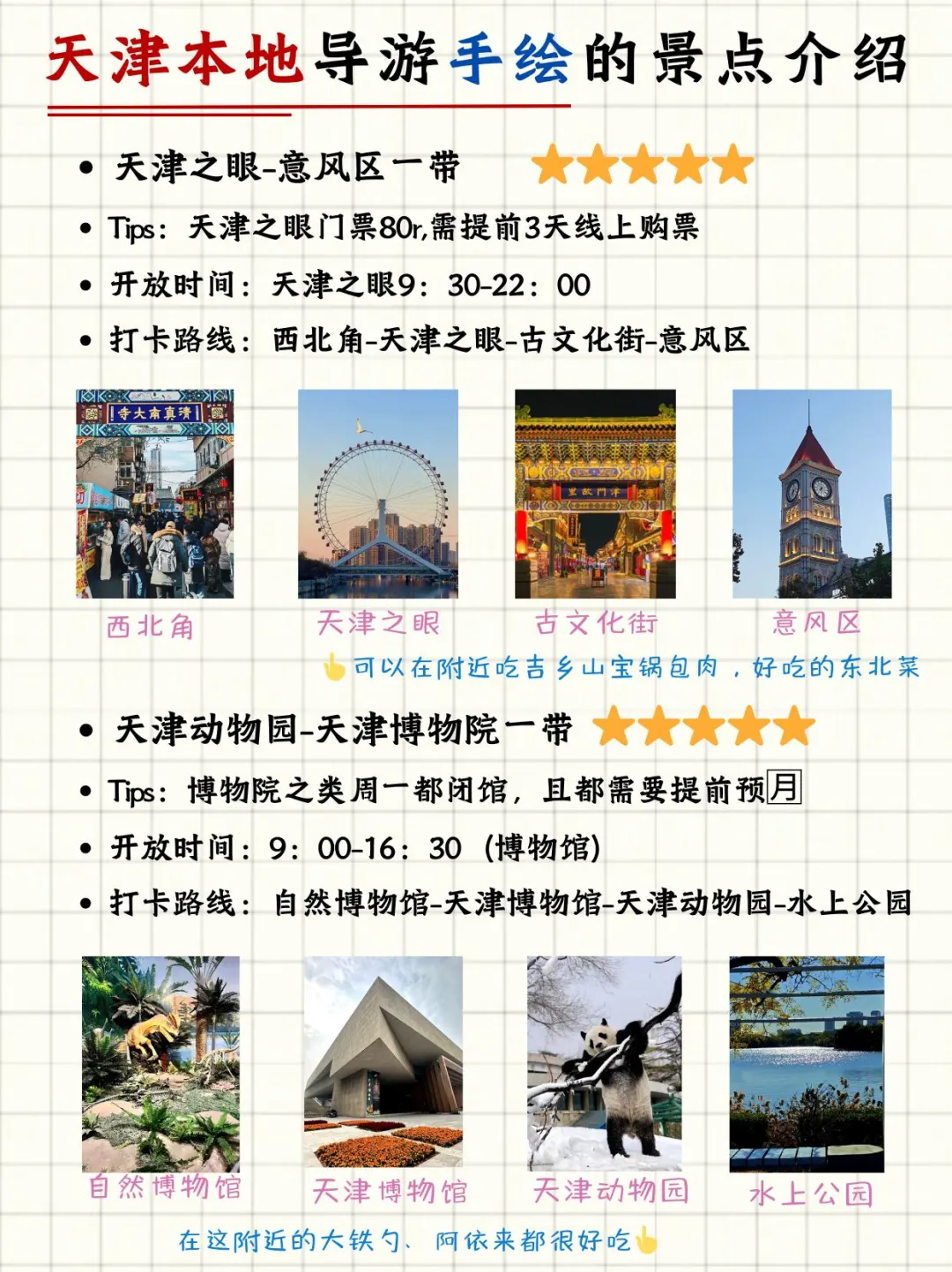 天津本地导游手绘的旅游地图，来的姐妹码住