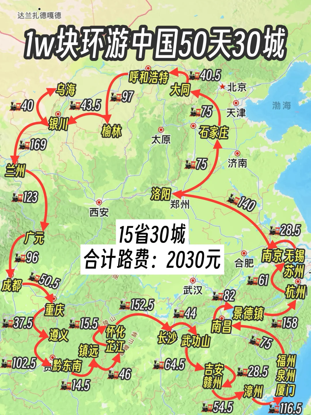 给勇敢的人提供1w块环游中国50天30城的攻略