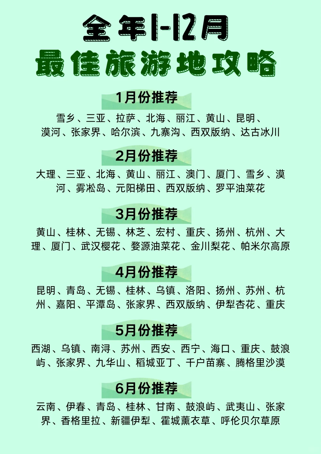 全国旅游之12🈷️最佳旅游地攻略✅