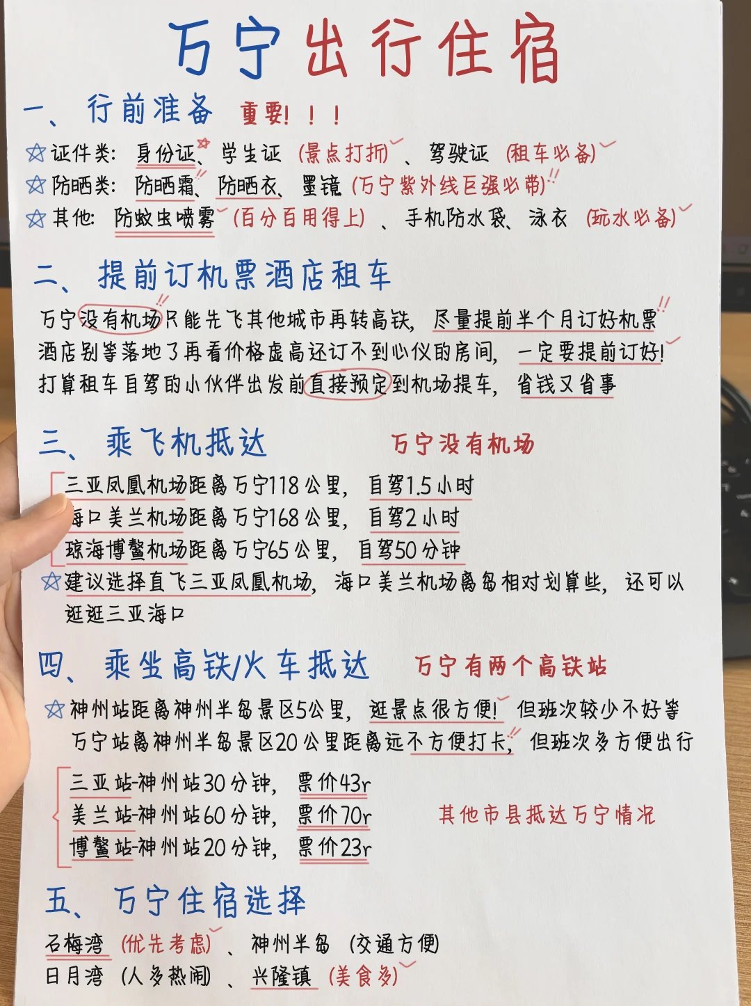 万宁本地人整理，手写版万宁景点攻略！！