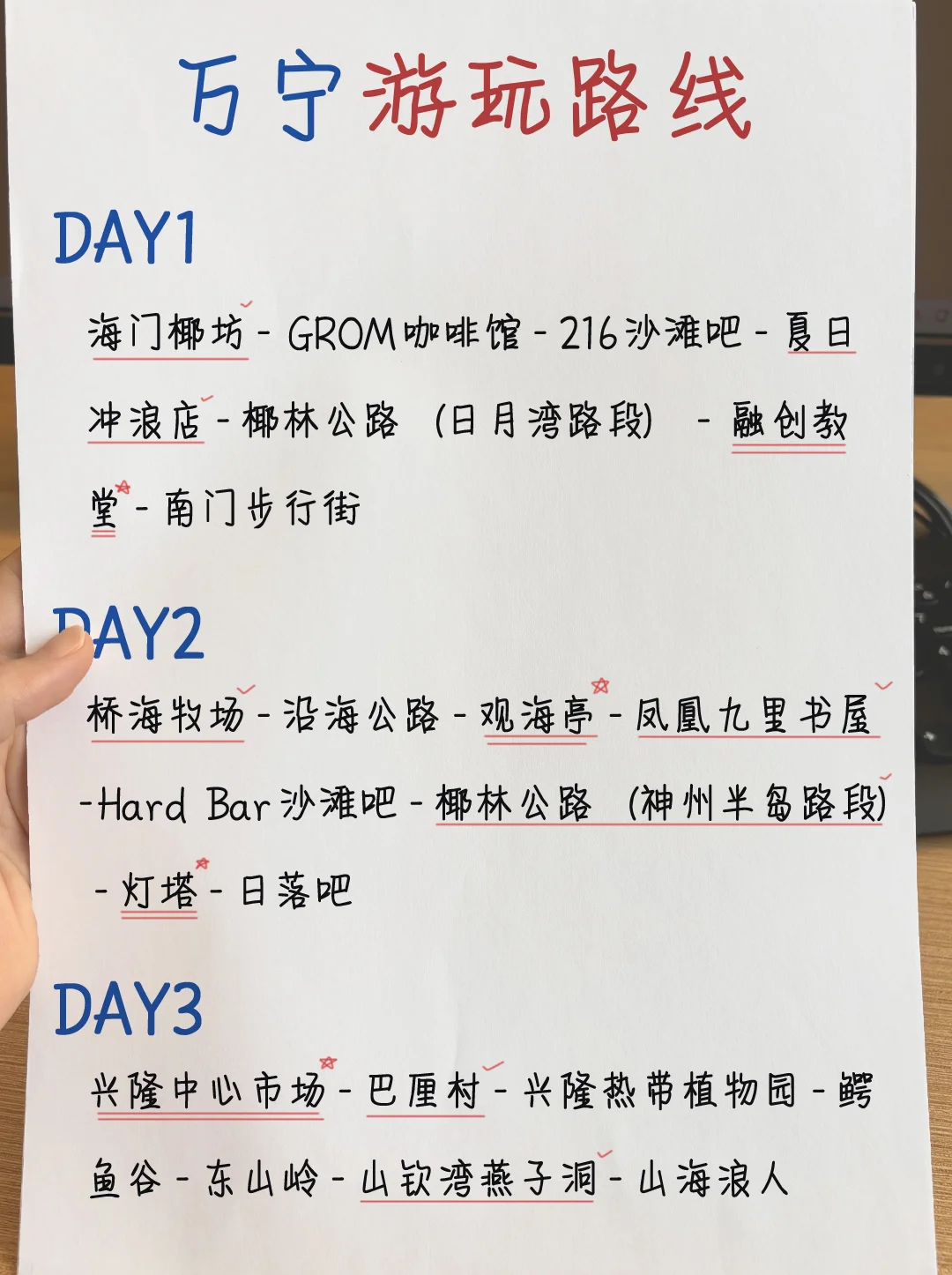 万宁本地人整理，手写版万宁景点攻略！！