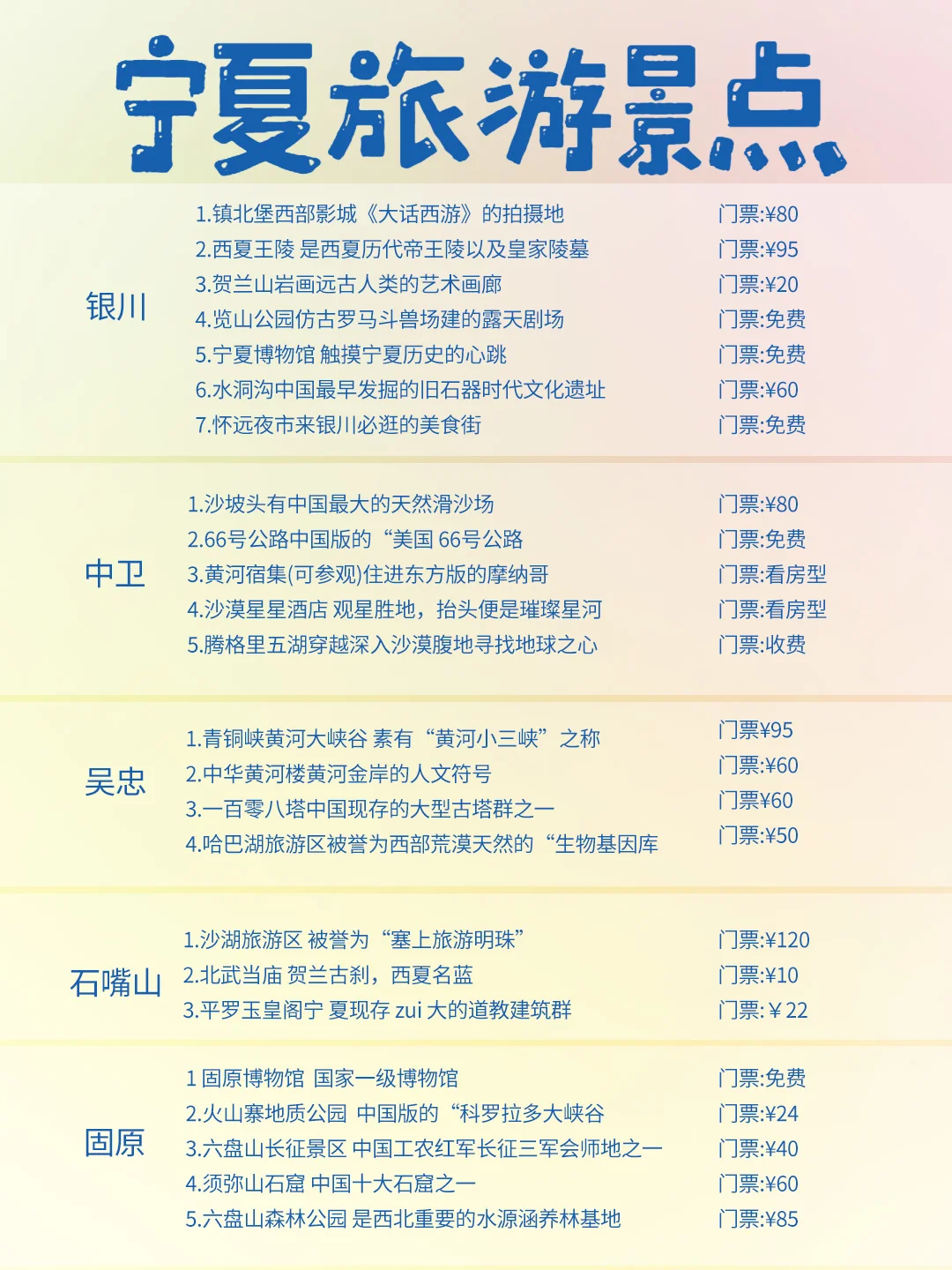 宁夏旅游景点推荐，公主请收藏！