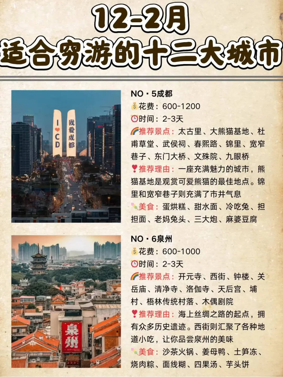 适合12月份到2月份穷游的城市旅游攻略来啦