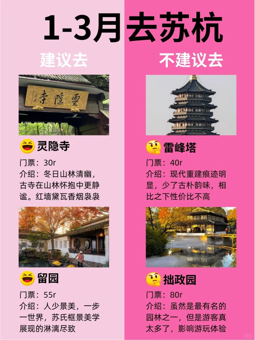 苏杭景点红黑榜📍建议去🆚不建议去