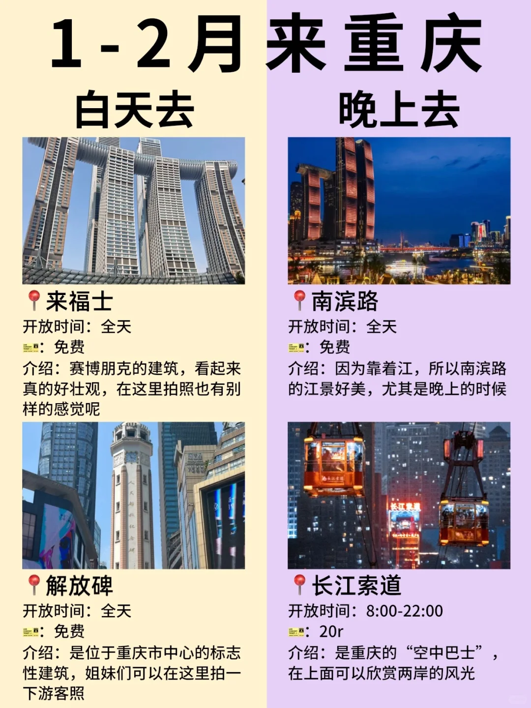 1-2月去重庆‼️热门景点白天玩🆚晚上玩