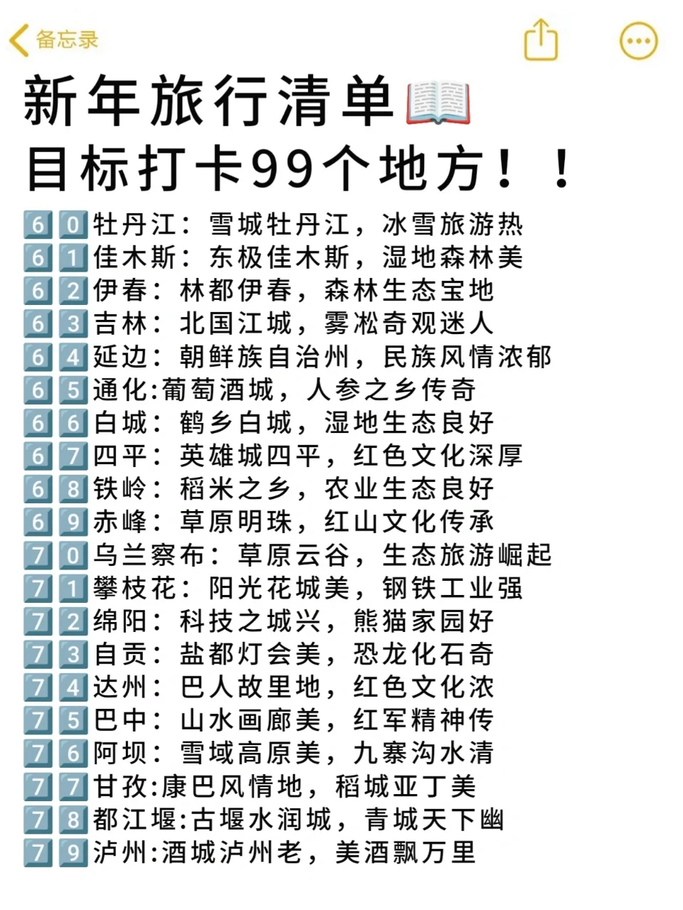 新年旅行清单📄目标打卡99个地方～