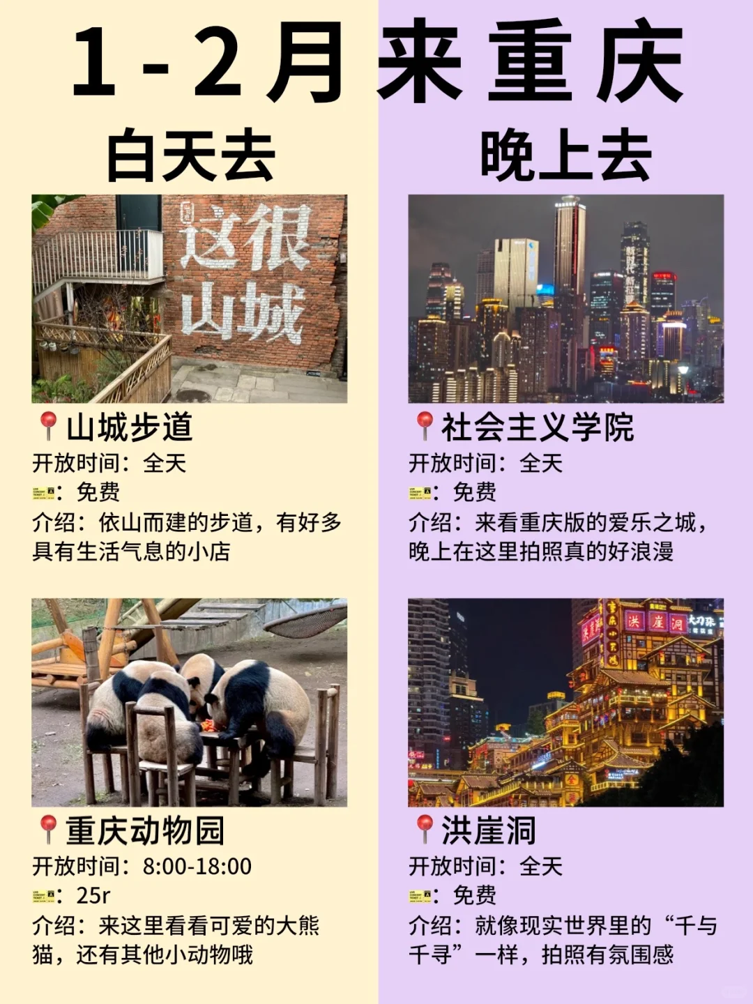 1-2月去重庆‼️热门景点白天玩🆚晚上玩
