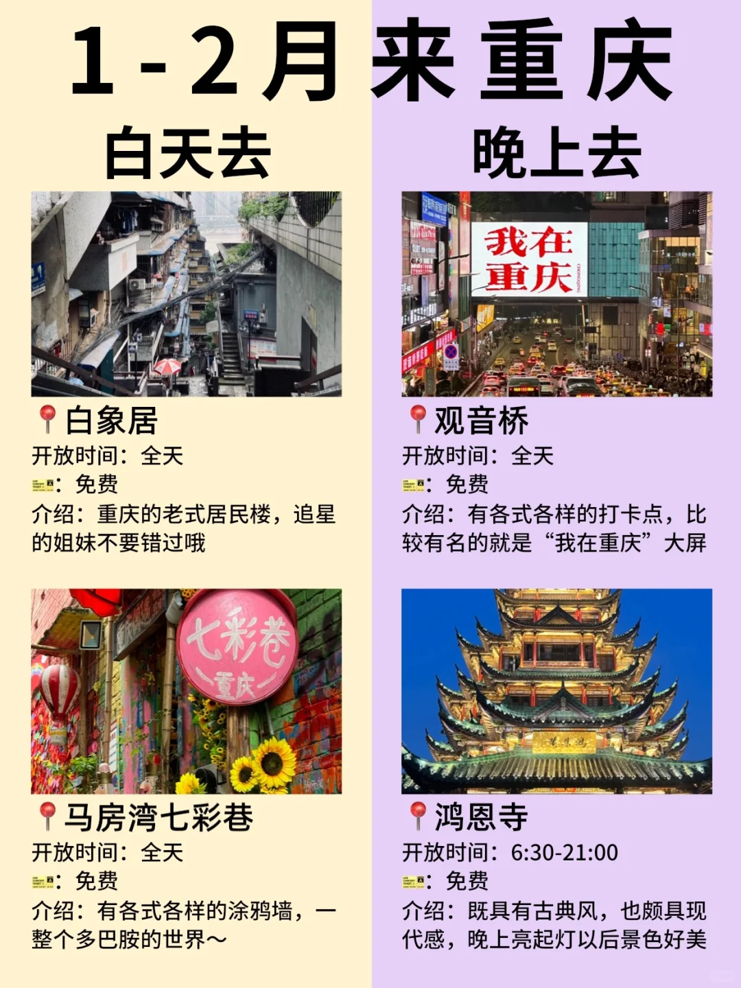 1-2月去重庆‼️热门景点白天玩🆚晚上玩