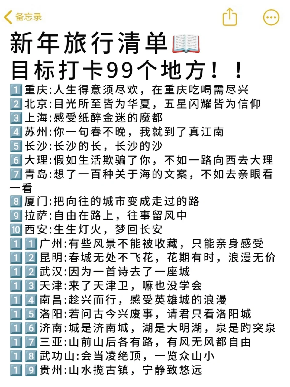 新年旅行清单📄目标打卡99个地方～