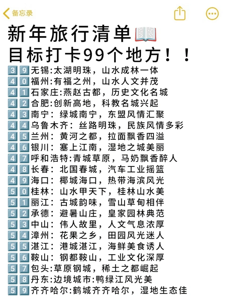 新年旅行清单📄目标打卡99个地方～