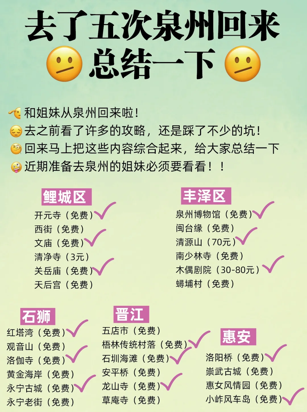 写给即将来泉州的姐妹，超全不踩雷攻略！！