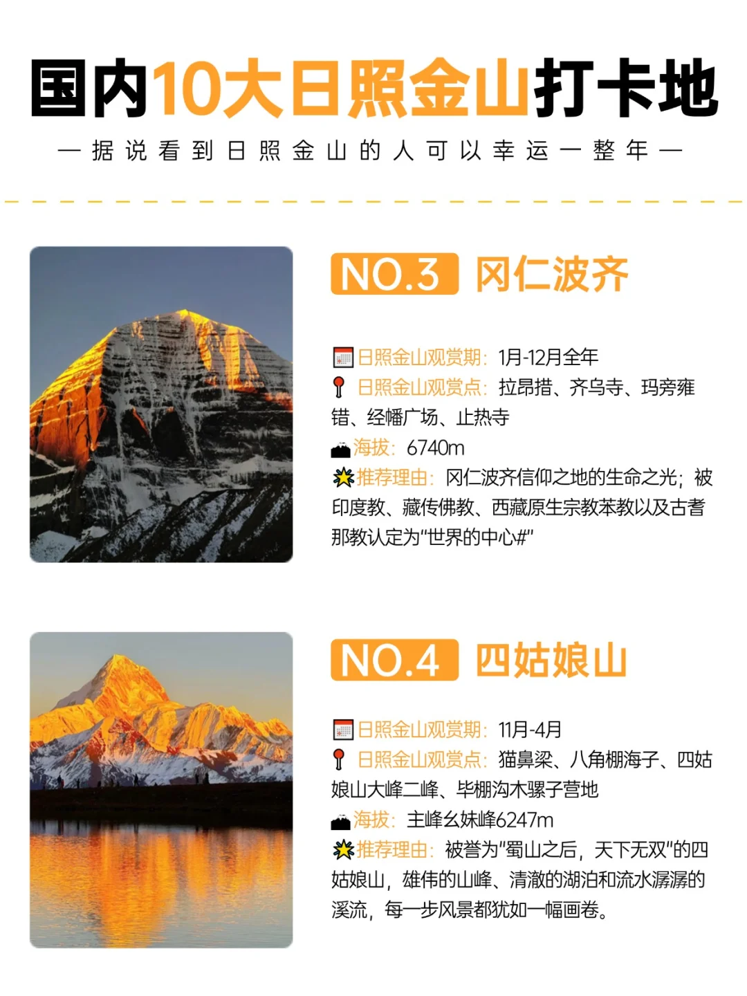 国内10大日照金山打卡地|观赏地+观赏点