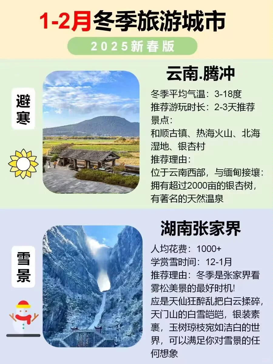 1-2月冬季旅游城市，快来看看吧