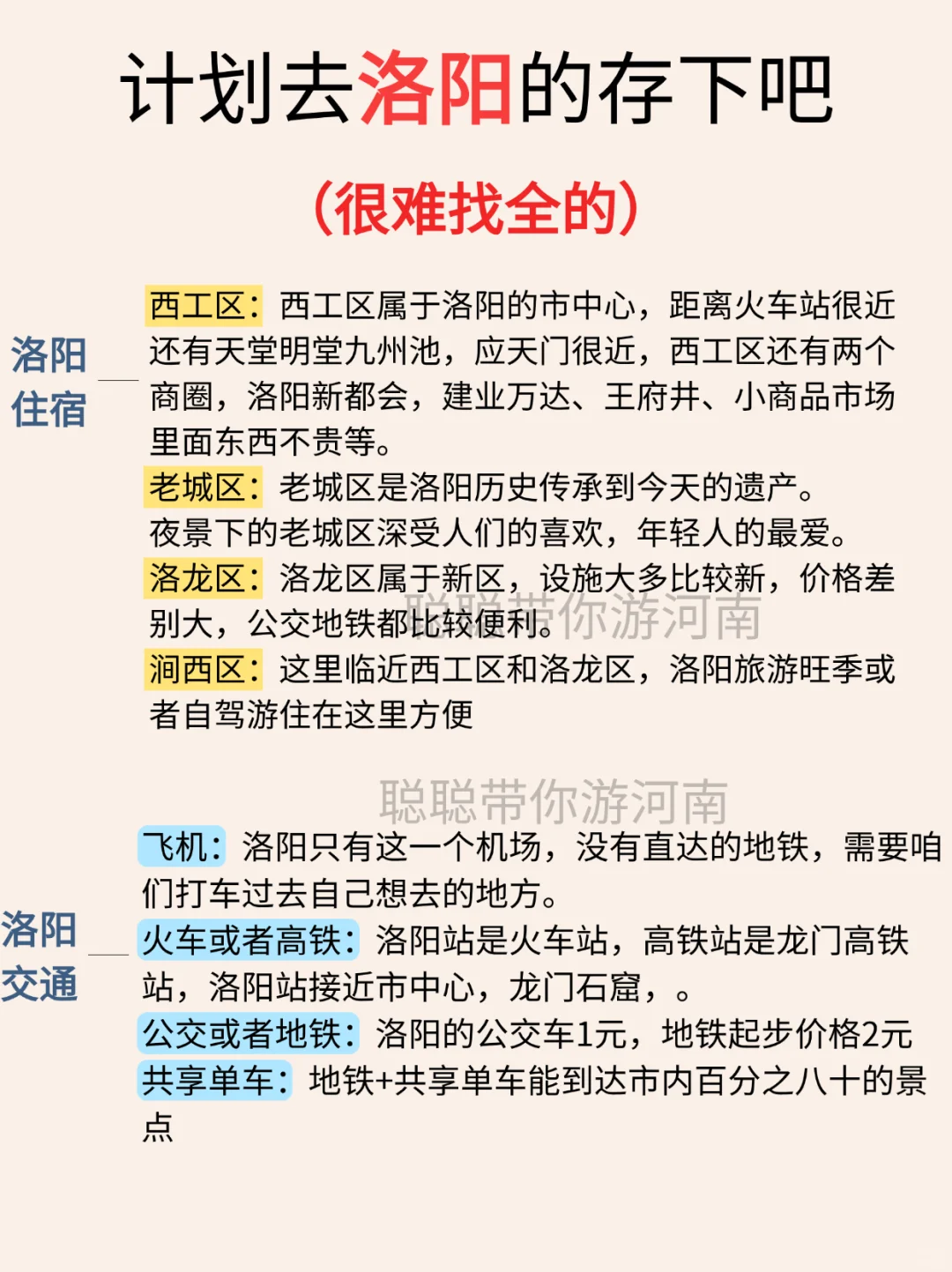 计划来洛阳旅游的，存下吧！很难找全的