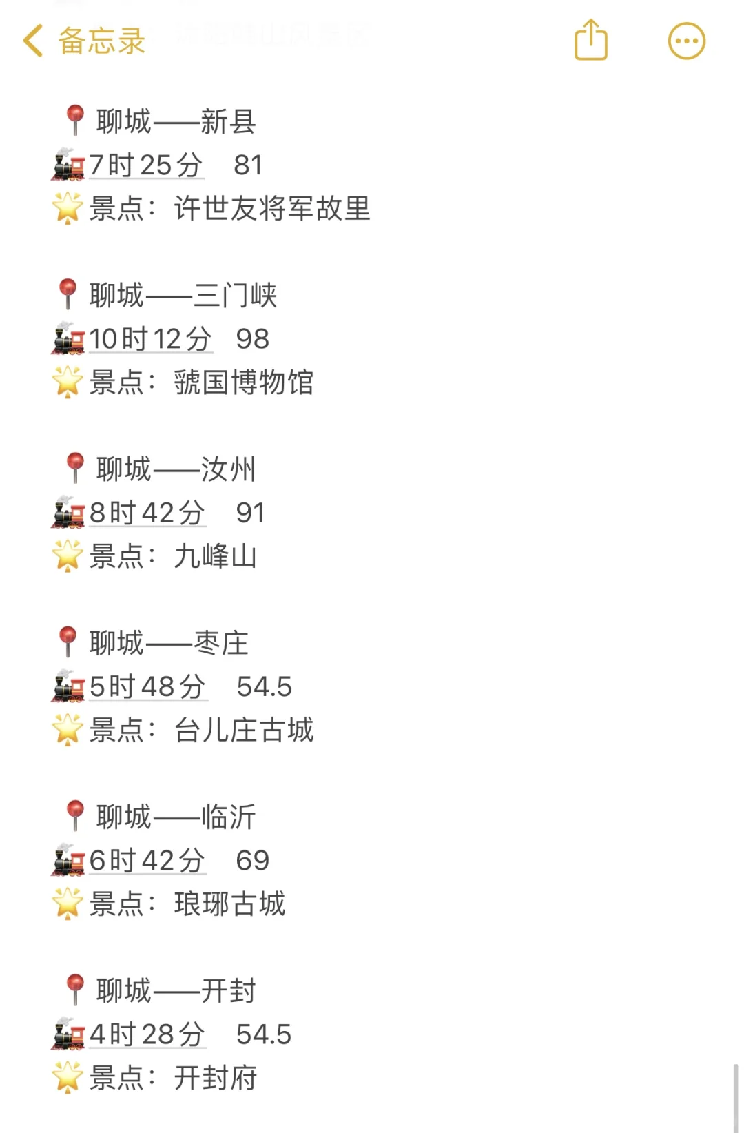 聊城出发100以内直达城市（周边游）更全版