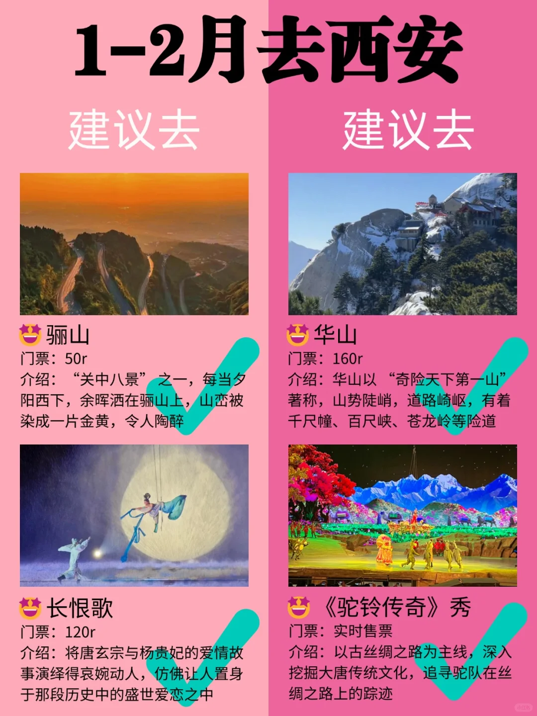 西安1-2月景点红黑榜📍建议去🆚不建议去