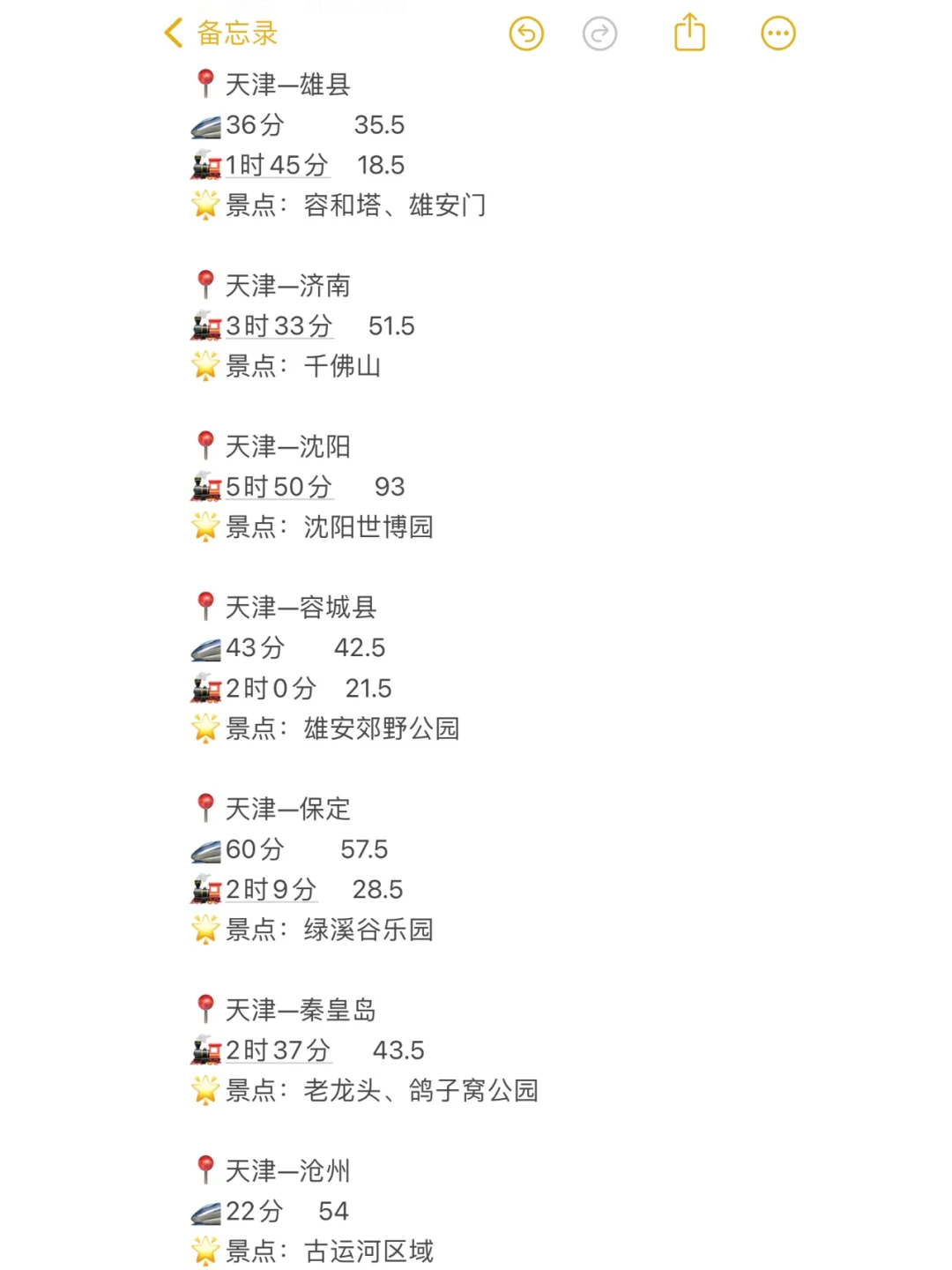 天津100以内直达城市（周边游）更全版