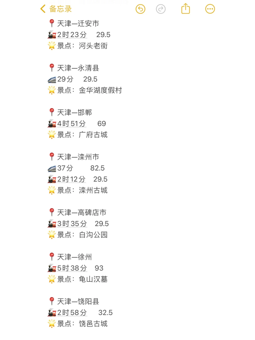 天津100以内直达城市（周边游）更全版