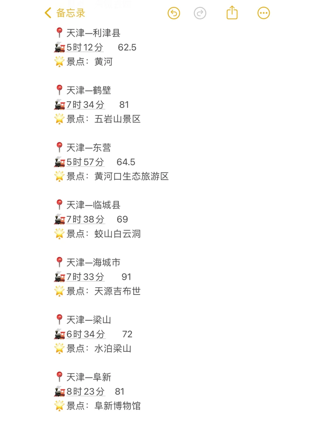 天津100以内直达城市（周边游）更全版