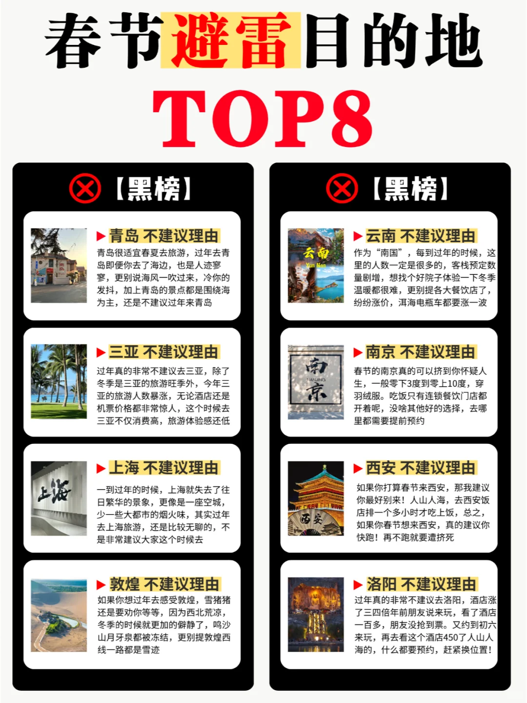春节旅游这8个城市，千万要避雷❗️