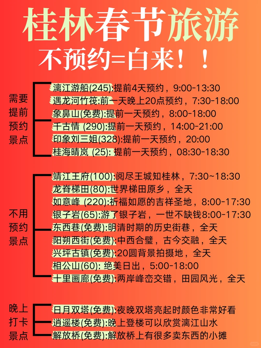 报❗2025春节桂林阳朔各景点营业时间通知