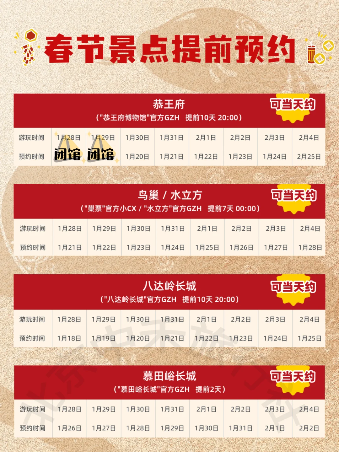 📍北京2025春节｜景点预约时间表🗓️