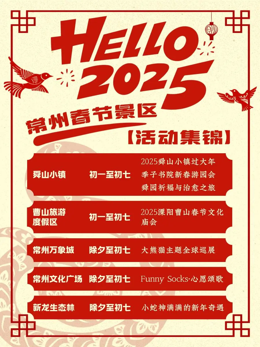 2025年常州春节最新活动！全36个景点➕场馆‼️