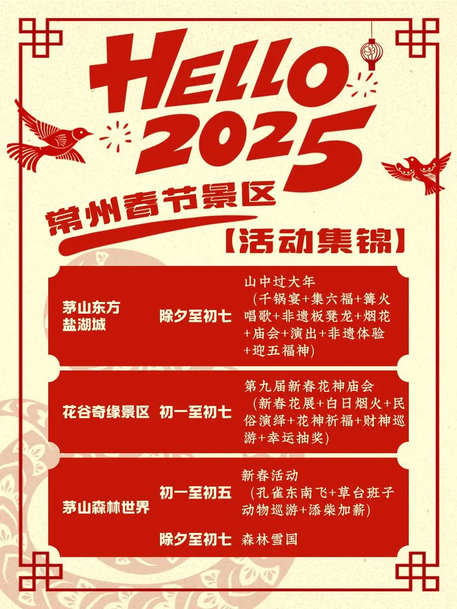 2025年常州春节最新活动！全36个景点➕场馆‼️