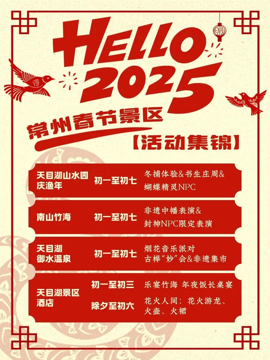 2025年常州春节最新活动！全36个景点➕场馆‼️