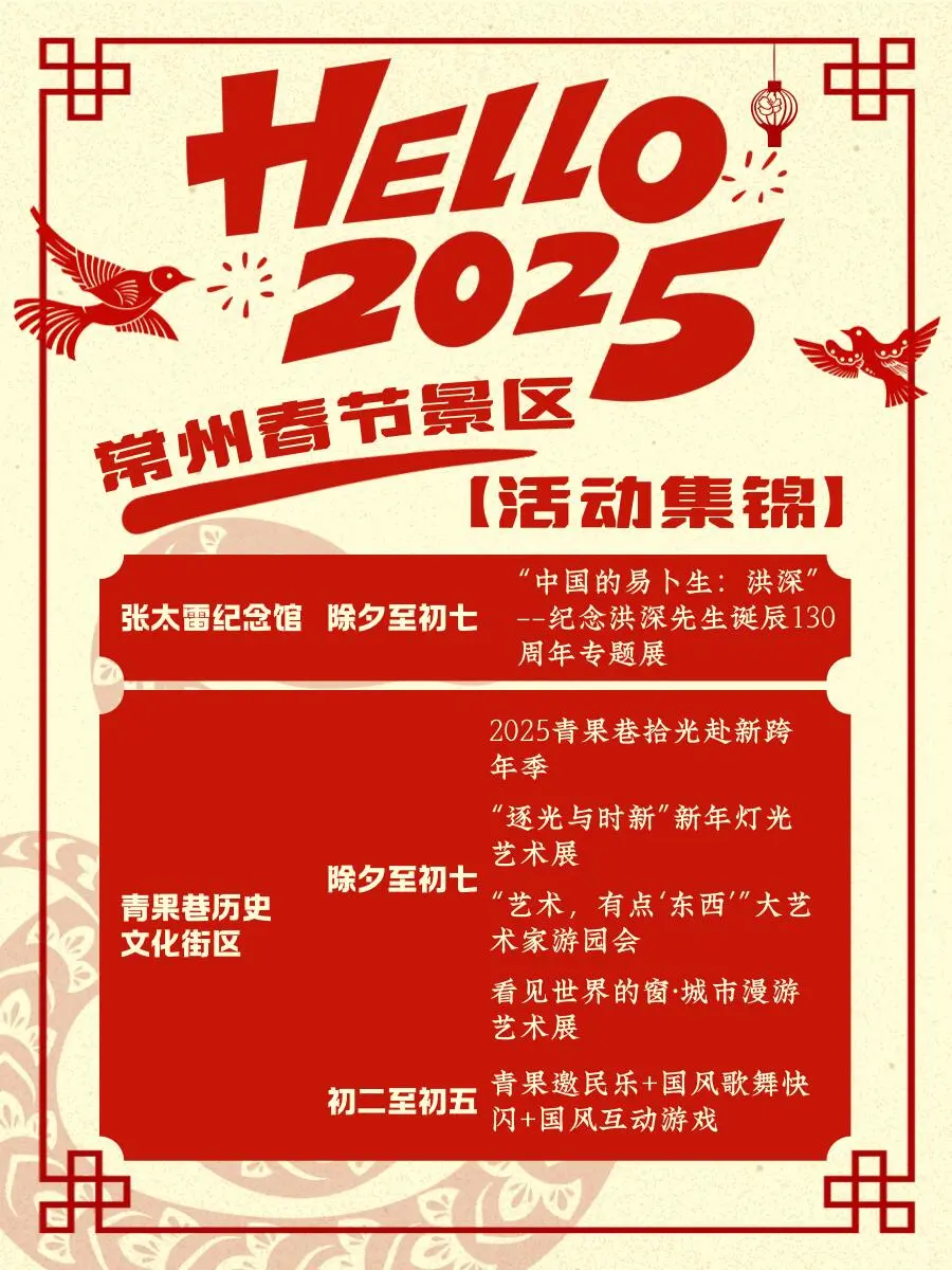 2025年常州春节最新活动！全36个景点➕场馆‼️