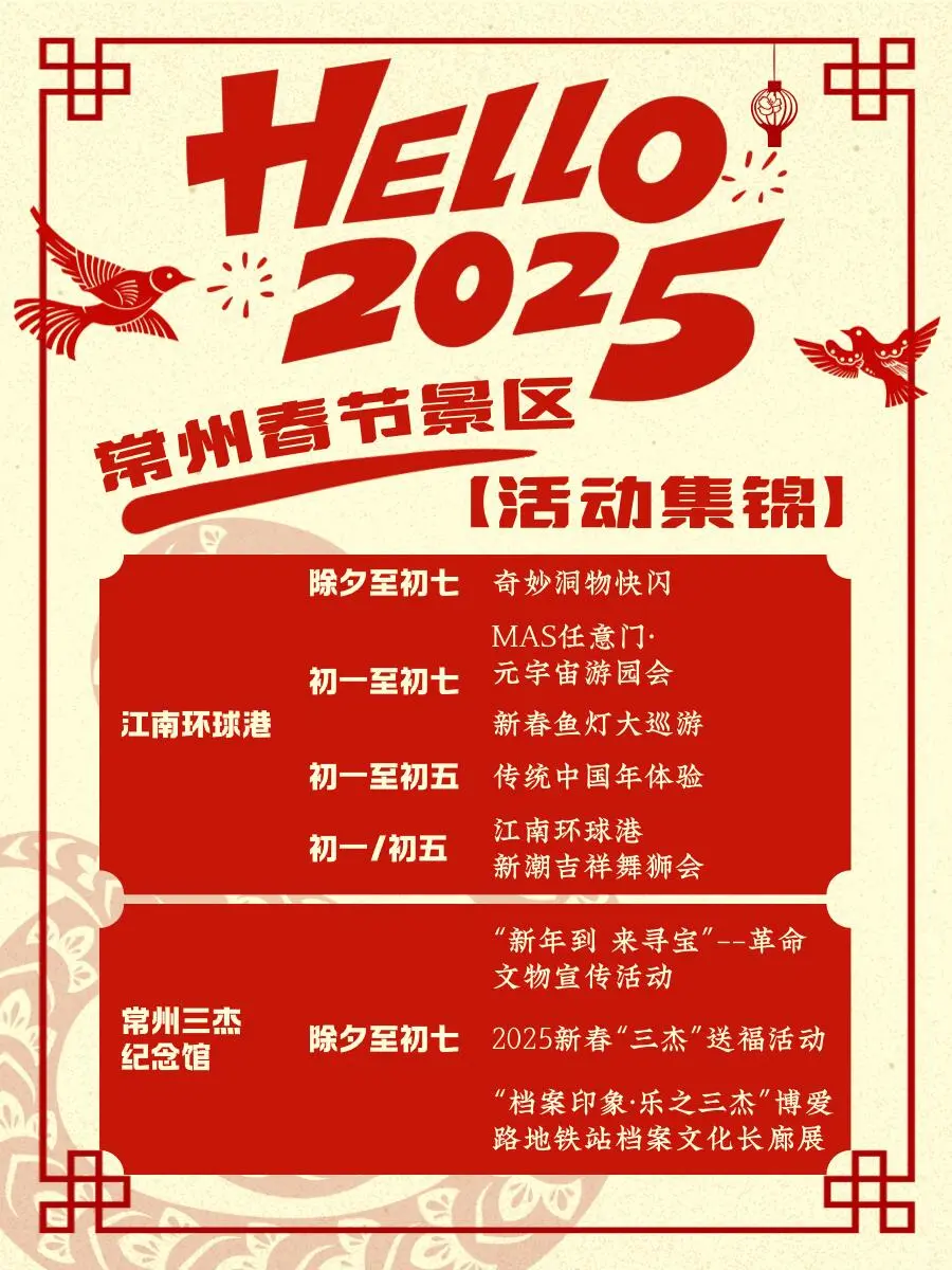 2025年常州春节最新活动！全36个景点➕场馆‼️